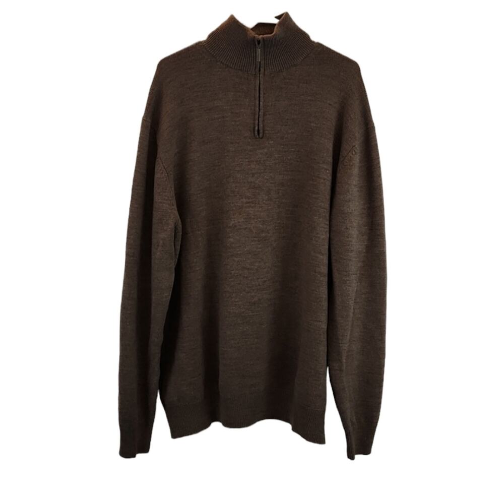Jeremy Argyle NYC Mens XXL Brown 100% Merino Wool Quarter Zip Sweater Mock Neck